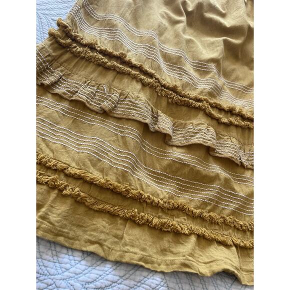 For the Republic 100% Cotton Yellow Boho Tiered Halter Mini Sun Dress Size Large - Picture 5 of 10